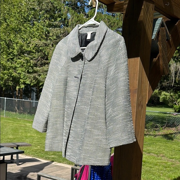 Christopher & Banks Missy Tweed Coat Jacket Grey& Black Women's Large Classy EUC - Picture 11 of 15